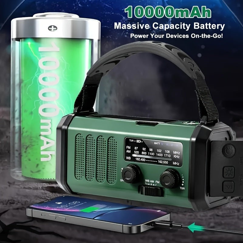 Kurbelradio mit Solarpanel, 10000-mAh-Akku und Taschenlampe für Notfall und Camping, Ansicht 2