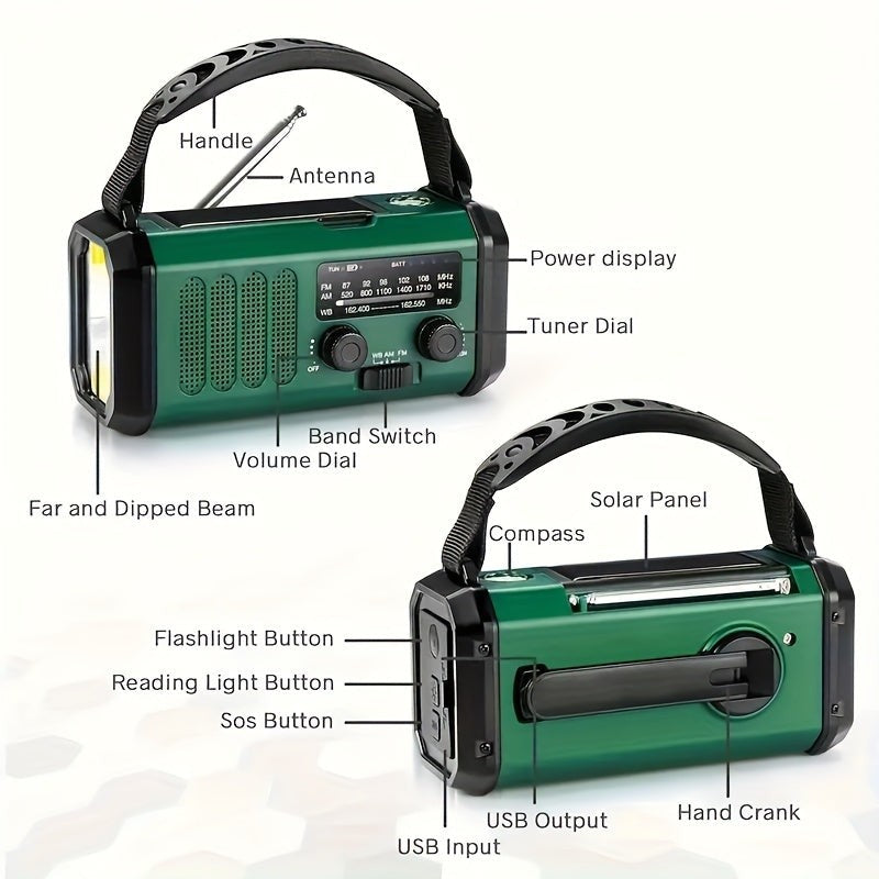 Kurbelradio mit Solarpanel, 10000-mAh-Akku und Taschenlampe für Notfall und Camping, Ansicht 5