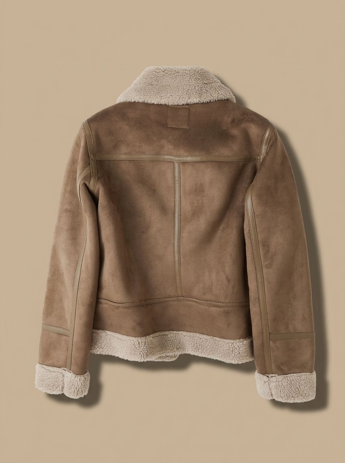 Kurze Damen-Bikerjacke in Wildleder-Optik mit Teddyfutter und abnehmbarem Gürtel, Ansicht 3