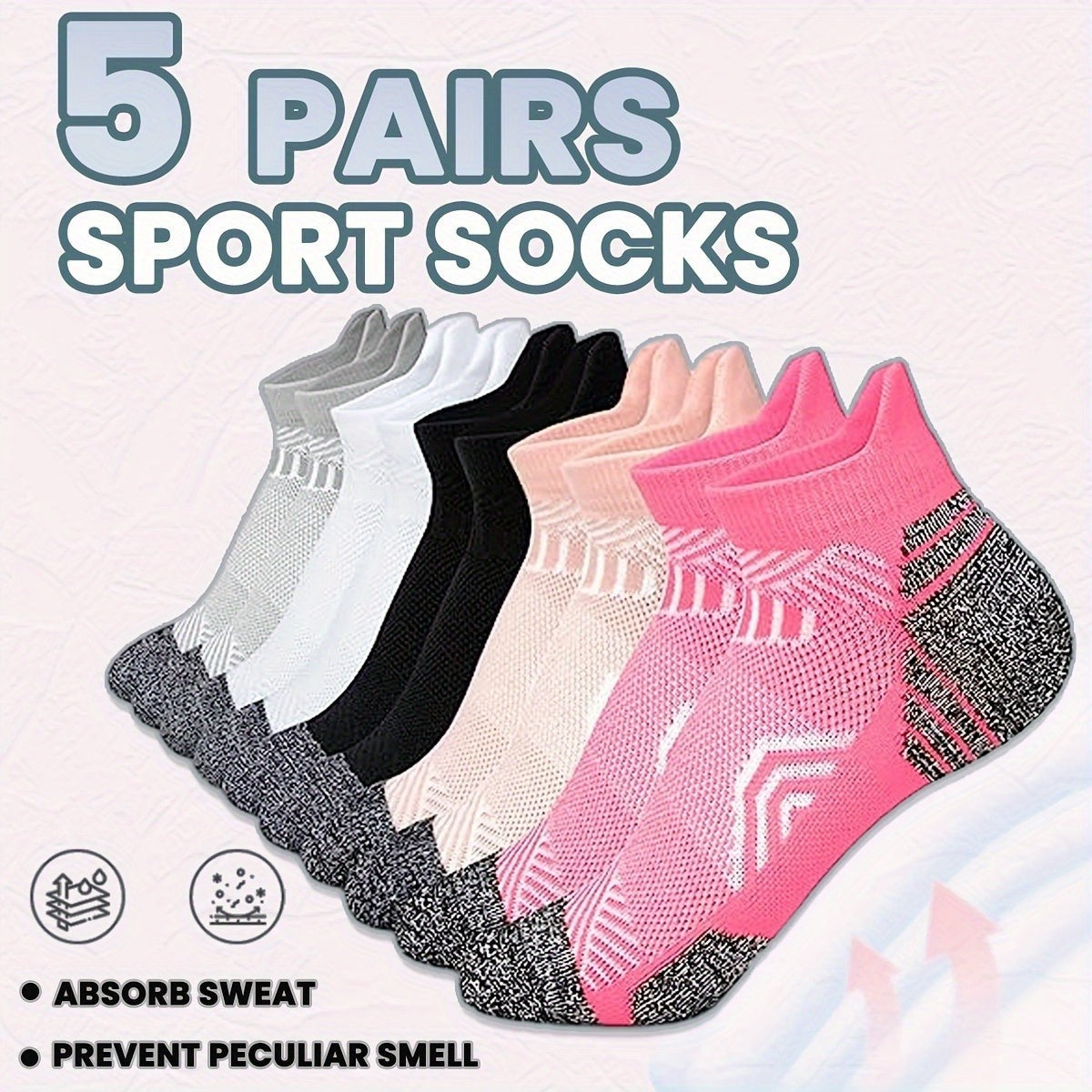 Kurze Damen-Sportsocken mit Kompressionsstrick und gepolsterter Sohle im 5er-Set, Ansicht 7