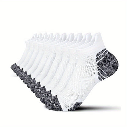Kurze Damen-Sportsocken mit Kompressionsstrick und gepolsterter Sohle im 5er-Set in 5 Paar Weiß