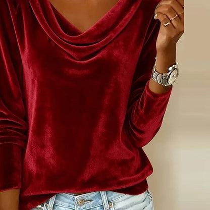 Langarm-Damen-Shirt aus Samt mit Wasserfallausschnitt und Raglanärmeln, Ansicht 9