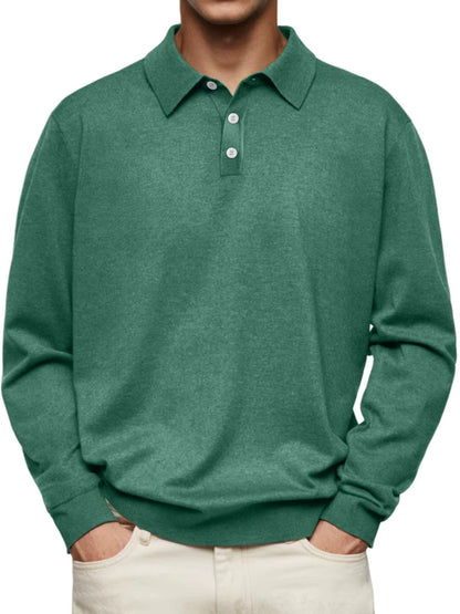 Langarm-Herren-Poloshirt aus Feinstrick mit Knopfleiste, knitterarm in Dunkelgrün