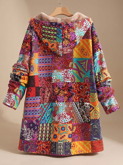 Lange Damen-Jacke im Patchwork-Design mit Fleecefutter, Kapuze und Knopfleiste, Ansicht 6