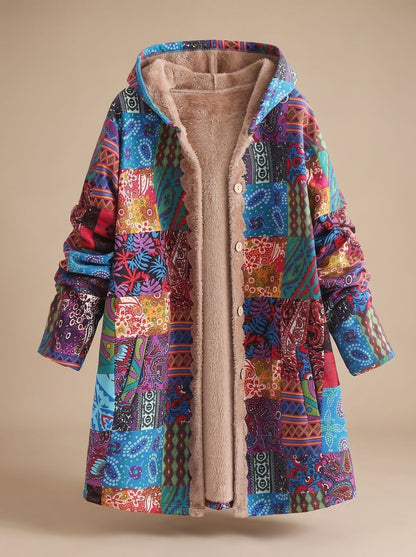 Lange Damen-Jacke im Patchwork-Design mit Fleecefutter, Kapuze und Knopfleiste, Ansicht 11