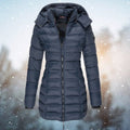 Lange Damen-Steppjacke mit Kapuze und Kammersteppung für kalte Wintertage