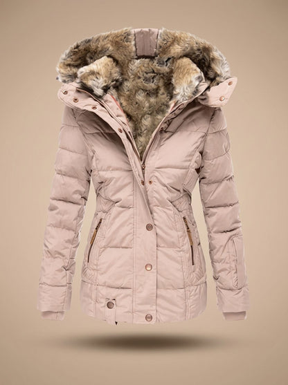 Lange Damen-Steppjacke mit Kunstfellkapuze und Reißverschlusstaschen für den Winter, Ansicht 10
