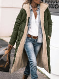 Lange Damen-Steppjacke mit Teddyfutter, Kapuze und tiefen Taschen für den Winter
