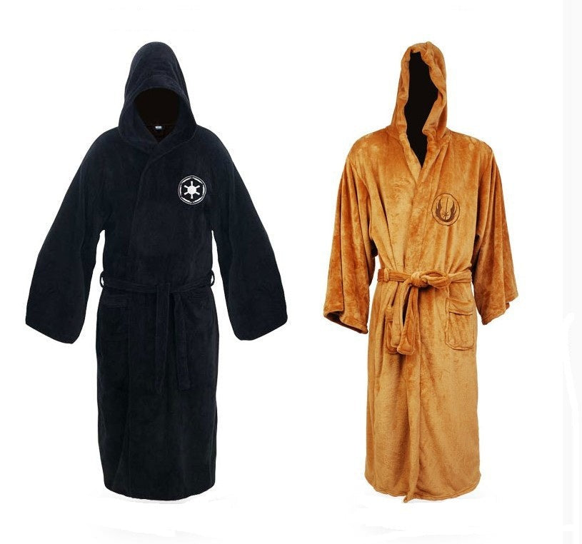 Langer Bademantel für Herren aus Flanell mit Kapuze, Gürtel und weiten Ärmeln, Ansicht 4