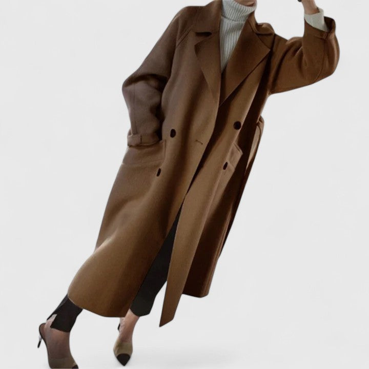 Langer Damen-Mantel mit Reverskragen, Bindegürtel und geräumigem Schnitt für Lagenlooks, Ansicht 4