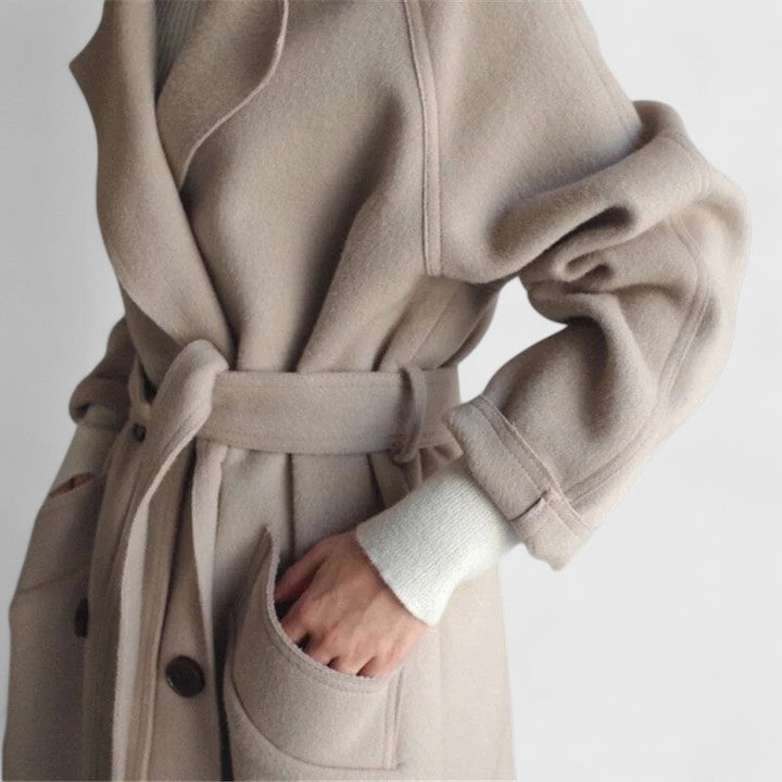 Langer Damen-Mantel mit Reverskragen, Bindegürtel und geräumigem Schnitt für Lagenlooks, Ansicht 5