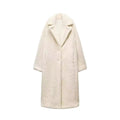 Langer Damen-Teddymantel mit Reverskragen, Knopfleiste und Eingrifftaschen