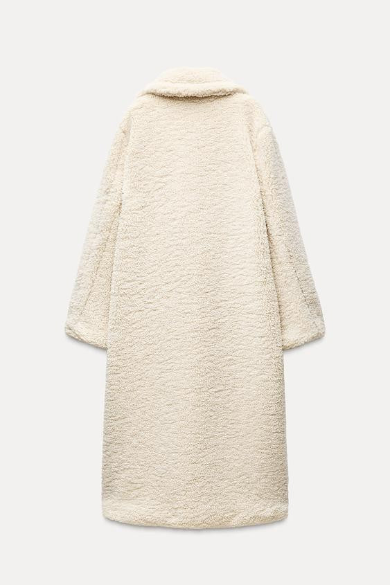 Langer Damen-Teddymantel mit Reverskragen, Knopfleiste und Eingrifftaschen, Ansicht 3