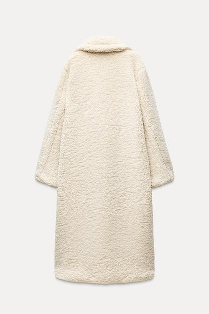 Langer Damen-Teddymantel mit Reverskragen, Knopfleiste und Eingrifftaschen, Ansicht 3