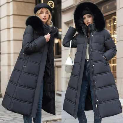 Langer Damen-Winterparka mit Fellkapuze, Bindegürtel und wasserabweisender Oberfläche, Ansicht 11