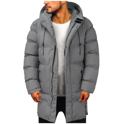 Langer gesteppter Herren-Parka mit verstellbarer Kapuze und warmem Futter für kalte Tage in Grau