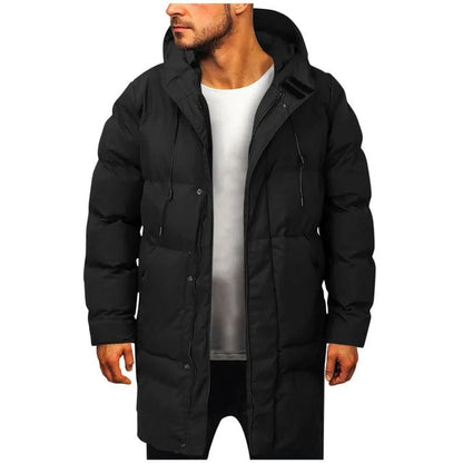 Langer gesteppter Herren-Parka mit verstellbarer Kapuze und warmem Futter für kalte Tage in Schwarz
