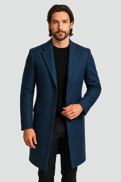 Langer Herren-Mantel mit Reverskragen, Knopfleiste und Pattentaschen für Büro und Winter, Ansicht 5
