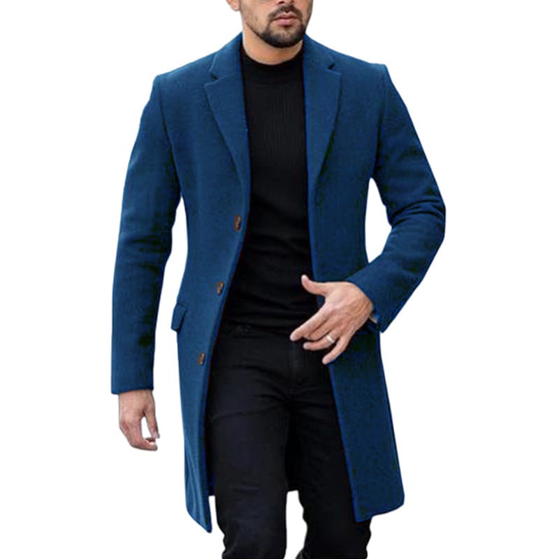 Langer Herren-Mantel mit Reverskragen, Knopfleiste und Pattentaschen für Büro und Winter, Ansicht 6