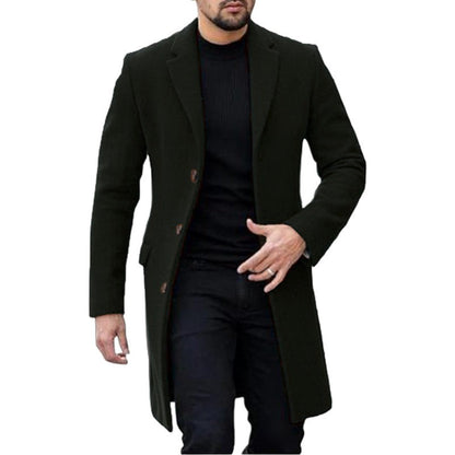 Langer Herren-Mantel mit Reverskragen, Knopfleiste und Pattentaschen für Büro und Winter, Ansicht 8
