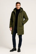 Langer Herren-Parka mit verstellbarer Kapuze, Reißverschluss und Knöpfen für den Winter