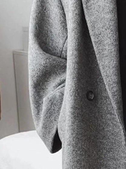 Langer zweireihiger Damen-Mantel aus Baumwollmischung mit Reverskragen für Herbst und Winter, Ansicht 4