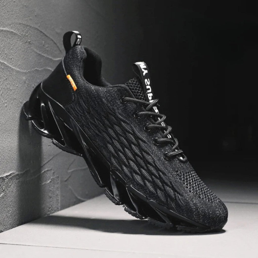 Laufschuhe für Herren aus Strick-Mesh mit gedämpfter Zwischensohle und griffiger Gummisohle in Schwarz