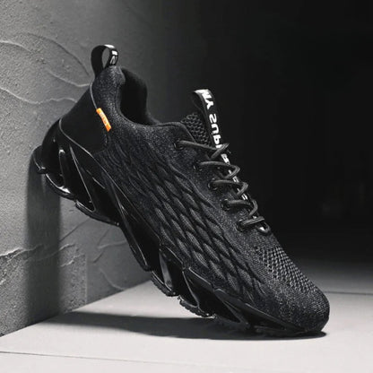 Laufschuhe für Herren aus Strick-Mesh mit gedämpfter Zwischensohle und griffiger Gummisohle in Schwarz