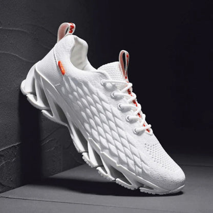 Laufschuhe für Herren aus Strick-Mesh mit gedämpfter Zwischensohle und griffiger Gummisohle in Weiß