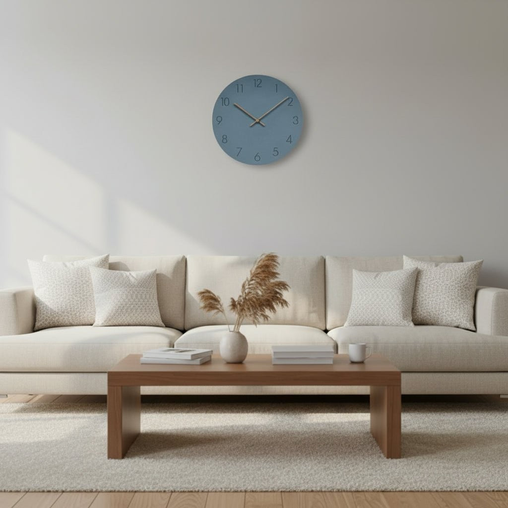 Lautlose Wanduhr aus MDF mit Zeigern aus Walnussholz im skandinavischen Design, Ansicht 10