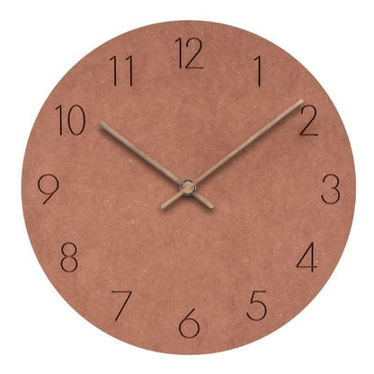 Lautlose Wanduhr aus MDF mit Zeigern aus Walnussholz im skandinavischen Design in Orange