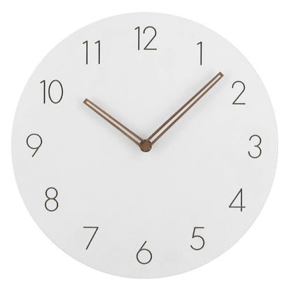 Lautlose Wanduhr aus MDF mit Zeigern aus Walnussholz im skandinavischen Design in Weiß