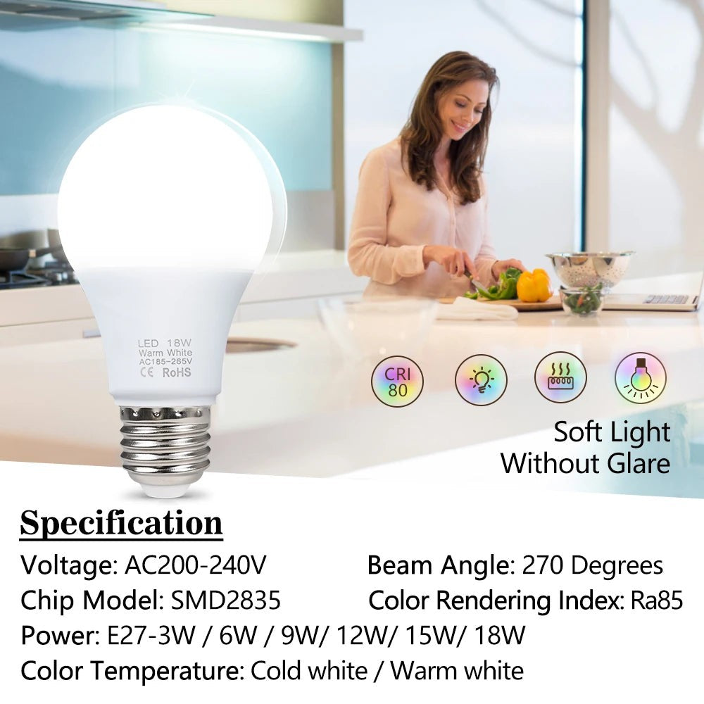 LED-Glühbirne mit E27-Sockel in Warmweiß 2700 bis 3000 K, blendfreies Licht für Wohn- und Schlafzimmer, Ansicht 5