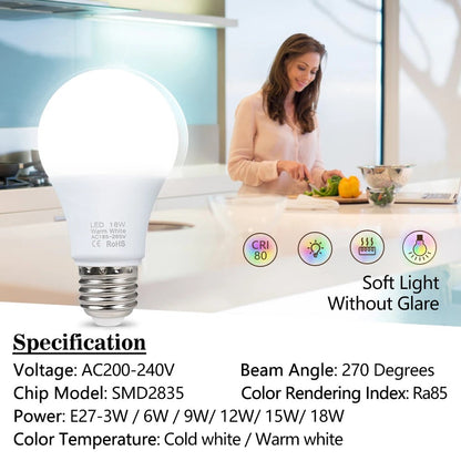 LED-Glühbirne mit E27-Sockel in Warmweiß 2700 bis 3000 K, blendfreies Licht für Wohn- und Schlafzimmer, Ansicht 5