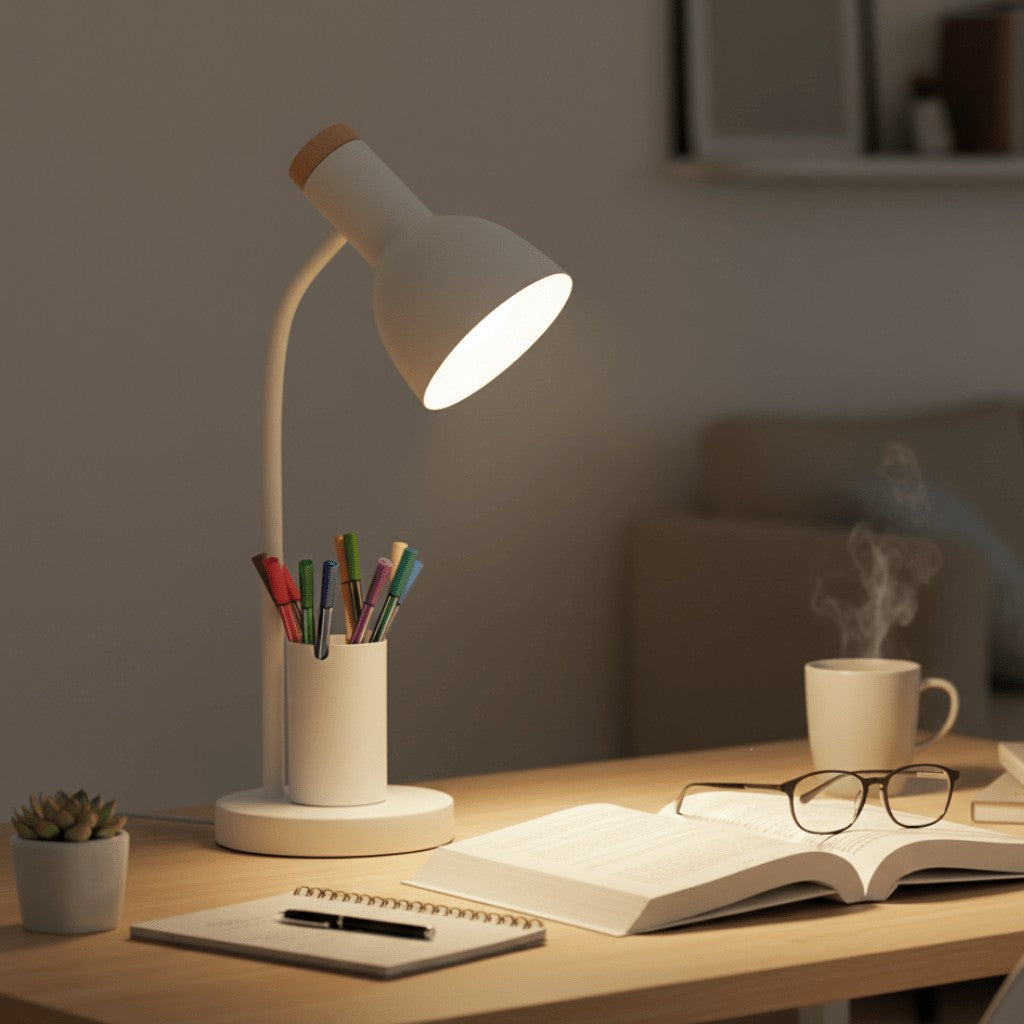 LED-Schreibtischlampe aus Metall mit integriertem Stifthalter und drei Lichtfarben für Büro und Homeoffice, Ansicht 5