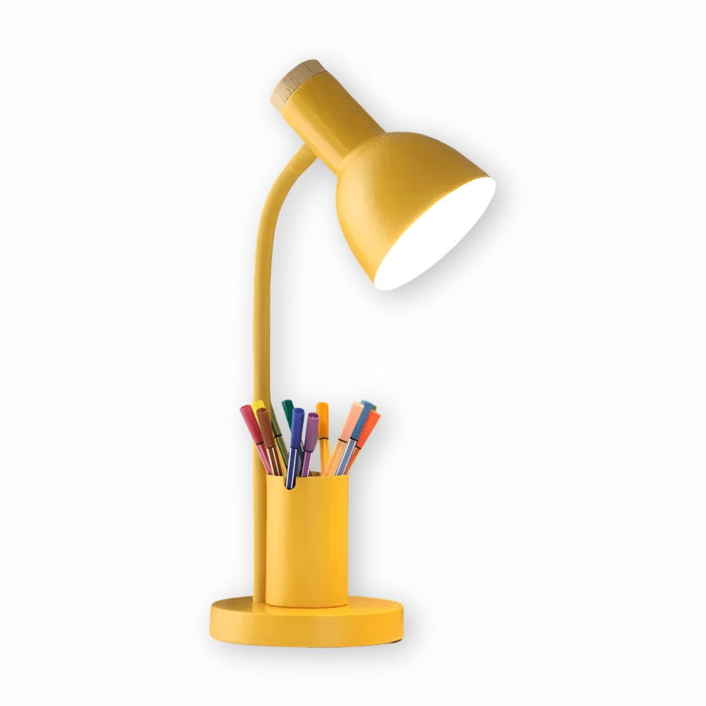 LED-Schreibtischlampe aus Metall mit integriertem Stifthalter und drei Lichtfarben für Büro und Homeoffice in Gelb