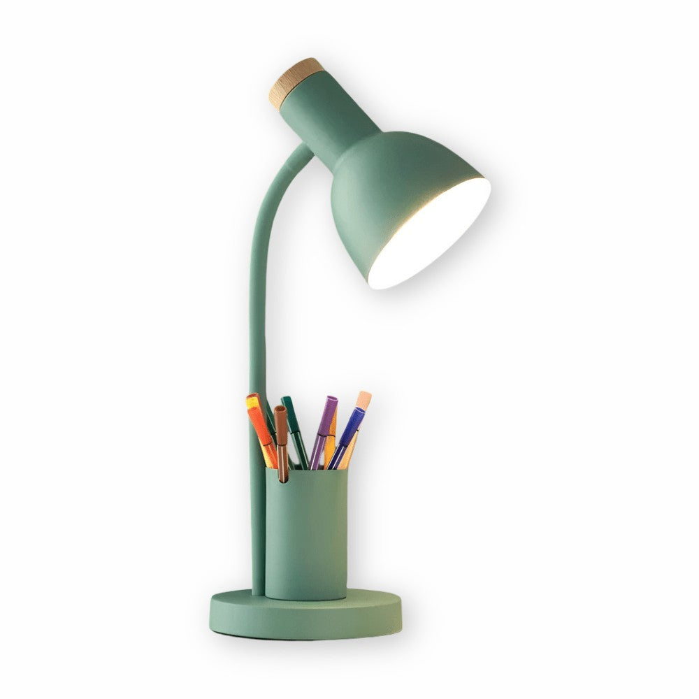 LED-Schreibtischlampe aus Metall mit integriertem Stifthalter und drei Lichtfarben für Büro und Homeoffice in Grün