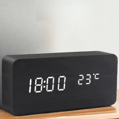 LED-Wecker aus Holz mit Geräuschsteuerung, dimmbarer Anzeige und USB-Anschluss, Ansicht 13