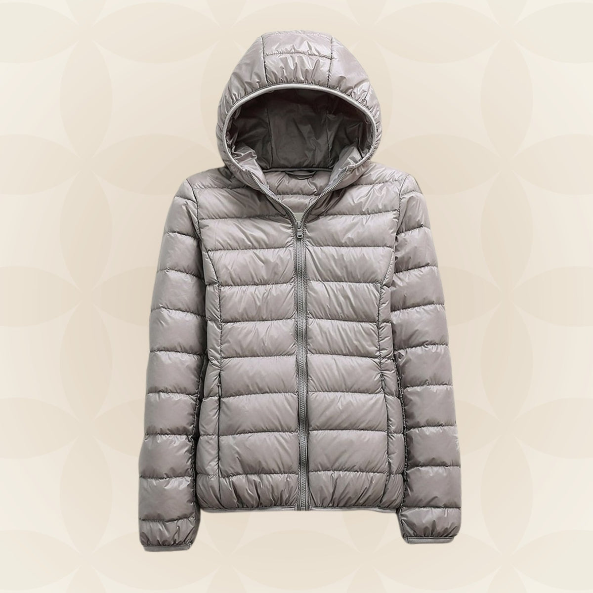 Leichte Damen-Steppjacke mit Kapuze und Reißverschluss für die Übergangszeit in Grau