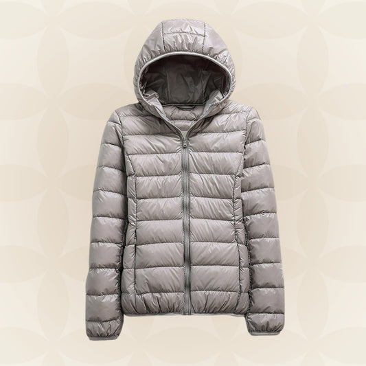 Leichte Damen-Steppjacke mit Kapuze und Reißverschluss für die Übergangszeit in Grau