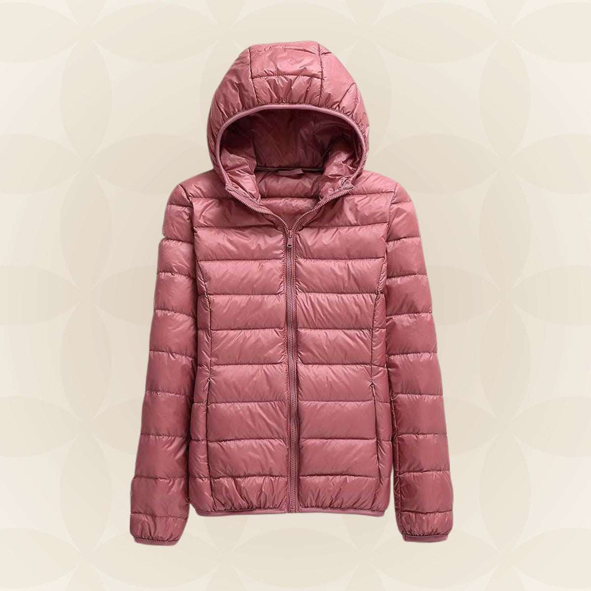 Leichte Damen-Steppjacke mit Kapuze und Reißverschluss für die Übergangszeit in Rosa