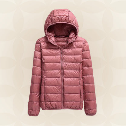 Leichte Damen-Steppjacke mit Kapuze und Reißverschluss für die Übergangszeit in Rosa