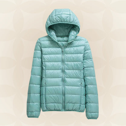 Leichte Damen-Steppjacke mit Kapuze und Reißverschluss für die Übergangszeit in Mintgrün