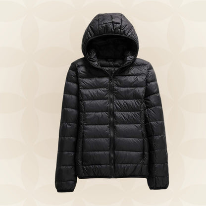 Leichte Damen-Steppjacke mit Kapuze und Reißverschluss für die Übergangszeit in Schwarz