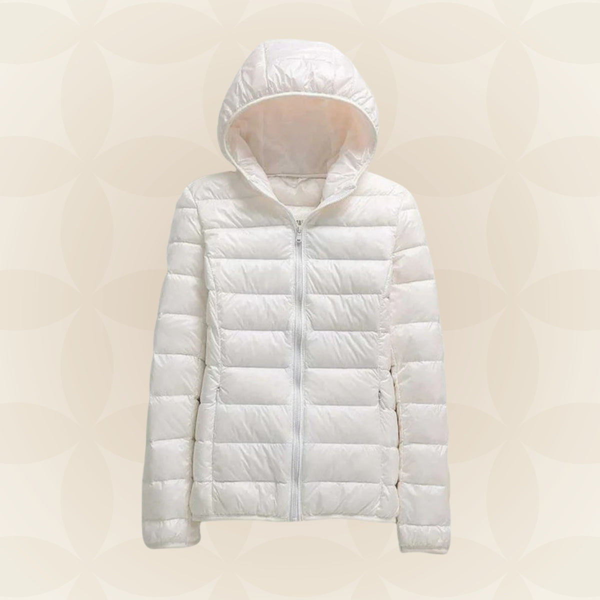 Leichte Damen-Steppjacke mit Kapuze und Reißverschluss für die Übergangszeit in Weiß