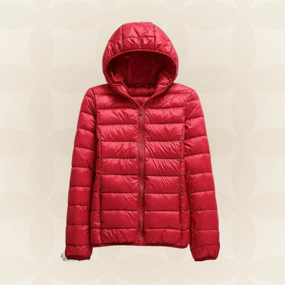 Leichte Damen-Steppjacke mit Kapuze und Reißverschluss für die Übergangszeit in Rot