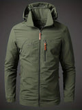 Leichte Herren-Outdoorjacke mit Kapuze, Stehkragen und Brusttasche für Wind und leichten Regen