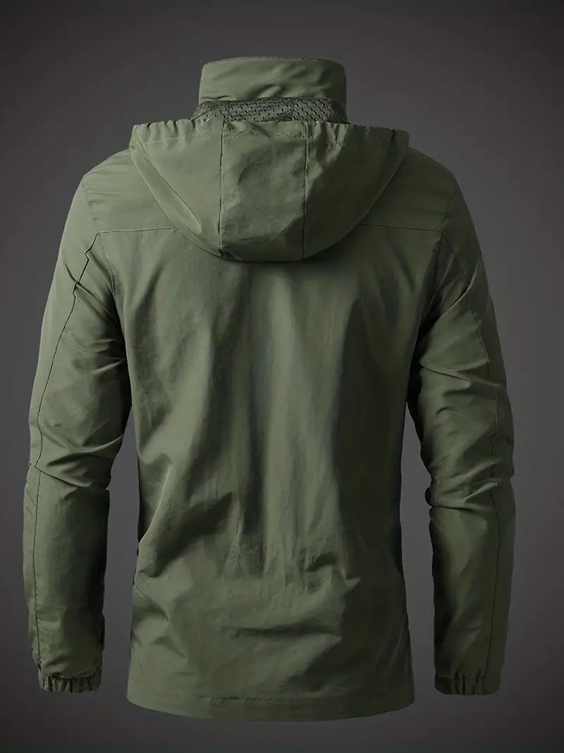 Leichte Herren-Outdoorjacke mit Kapuze, Stehkragen und Brusttasche für Wind und leichten Regen, Ansicht 6