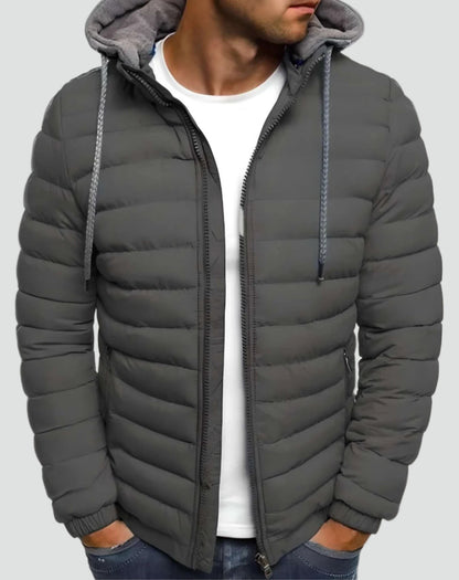 Leichte Herren-Steppjacke mit verstellbarer Kapuze und Reißverschluss für Frühling und Herbst in Grau