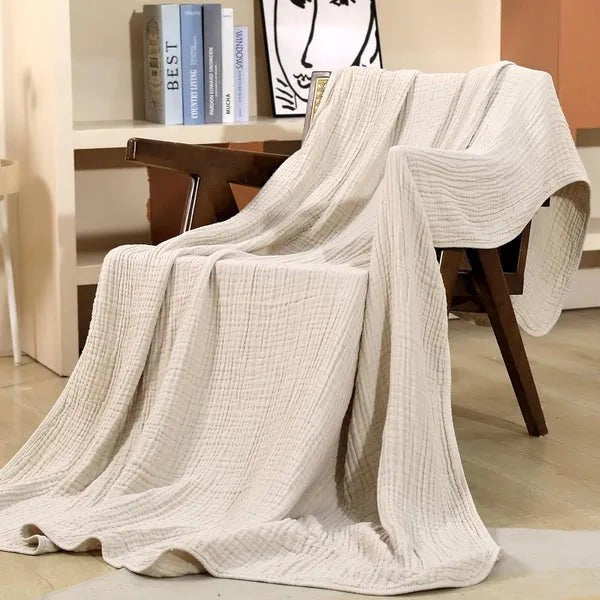 Leichte Musselin-Decke aus Baumwolle mit Knitterstruktur als Plaid für Sofa und Bett, Ansicht 8